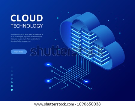 Isometric modern cloud technology and networking concept. Web cloud technology business. Internet data services vector illustration