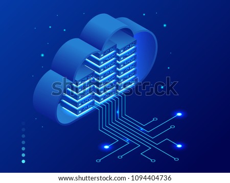 Isometric modern cloud technology and networking concept. Web cloud technology business. Internet data services vector illustration.