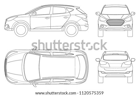 Car vector template on white background. Compact crossover, SUV, 5-door station wagon on outline. Template vector isolated. View front, rear, side, top.