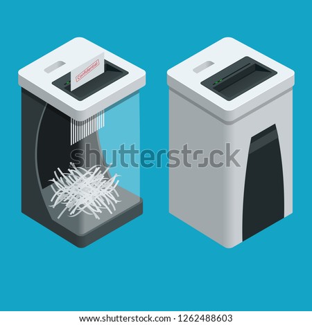 Isometric Personal Paper Shredder. Two Documents shredders with paper inside isolated on the background.