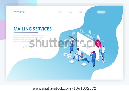 Isometric mailing list or mailing services. Online marketing and communication. Electronic mail message concept as part of business marketing.