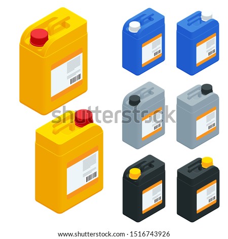 Isometric blank plastic canisters set isolated on a white background.