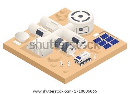 Isometric Mars Colonization, Biological terraforming, Paraterraforming, Adapting humans on Mars. Astronautics, space technology. Communication Center with Residential Compartments, Base Infrastructure