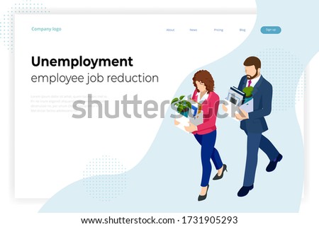 Isometric dismissal, severance, termination in case. Economic crisis caused by coronavirus. Unemployment, jobless and employee job reduction metaphor.