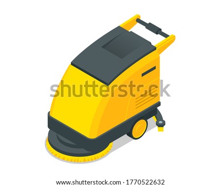 Isometric floor washing machine isolated on white background. Floor care and cleaning services.