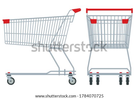 Shopping cart isolated on white background. Shopping trolley side and front view.