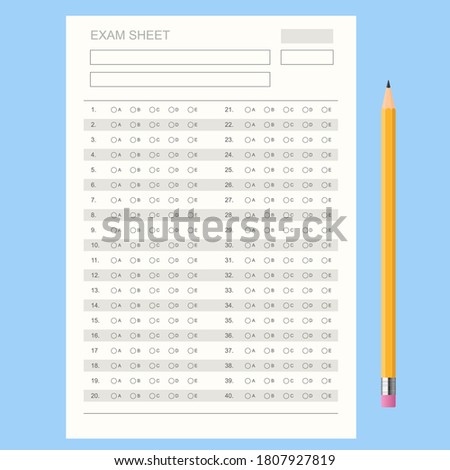 The student filling out answers to exam test answer sheet with a pencil. School and Education. Test score sheet with answers