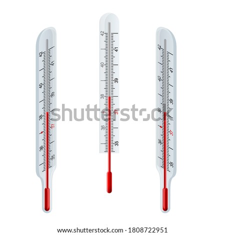 Isometric Glass Mercury Thermometer Measurement range: 32℃-42℃ (94℉-108℉) on white background. Thermometer medical. A glass thermometer for measuring the temperature of the human body.
