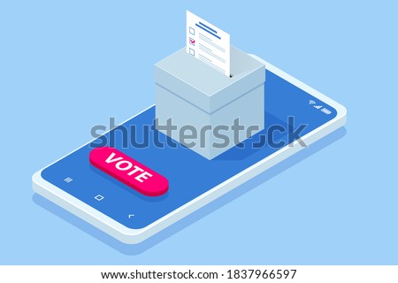 Isometric Online Voting and Election Concept. E-voting, Election Internet System. Smartphone with Vote on Screen.