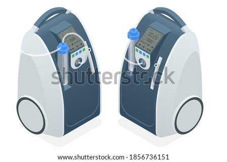 Isometric Home Medical Oxygen Concentrator. Medical oxygen concentrators for patients with COVID-19. Foto d'archivio © 
