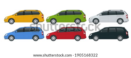 Minivan Car vector template on white background. Compact crossover, SUV, 5-door minivan car. View side