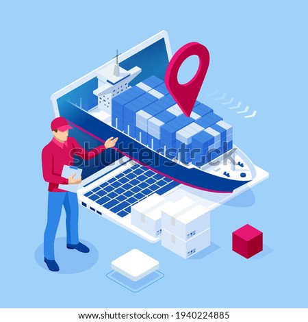 Isometric Logistics and Delivery Sea Freight. Freight Transportation, Shipping, Nautical Vessel, Container ship