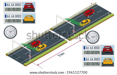 SPECS, average speed measuring speed camera system. Average speed cameras on freeway. SPECS cameras operate as sets of two or more cameras installed along a fixed route Section Control