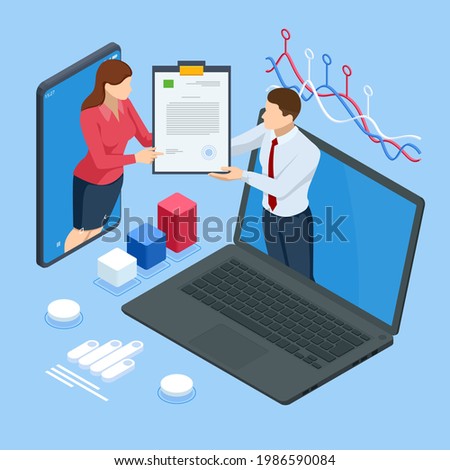 Document with a signature. Isometric electronic signature. Electronic Document, digital form attached to electronically transmitted document, verification of intent to sign agreement and legal deal.