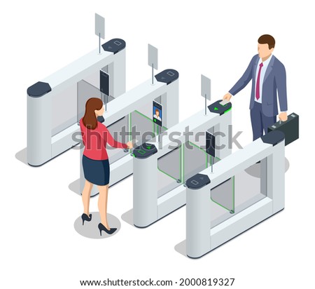 Isometric Turnstile. Access control equipment. Magnetic card access turnstiles. Electronic turnstile. Automatic checkpoint. Building security ストックフォト © 