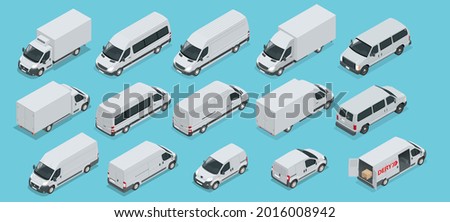 Isometric Logistics icons set of different transportation distribution vehicles, delivery elements. Cargo transport isolated on white background. Cargo Truck and Van