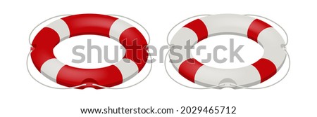 Realistic rescue life belt, marine lifebuoy water safety isolated on white background. Collection of realistic lifebuoy striped circle