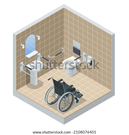 Isometric modern restroom for disabled people. Bathroom for the elderly and disabled, with grab bars and wheelchair access Stock foto © 