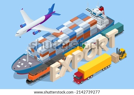Global logistics network isometric , Ocean Freight, Global network, Shipping expertise, End-to-end services, Smart technology concept with global logistics partnership