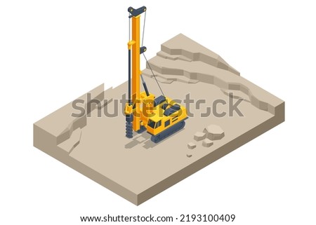 Isometric Track Drilling Machine. Drilling Tractor Working in the Mine. Mining Quarry, Mine. Equipment for high-mining industry.