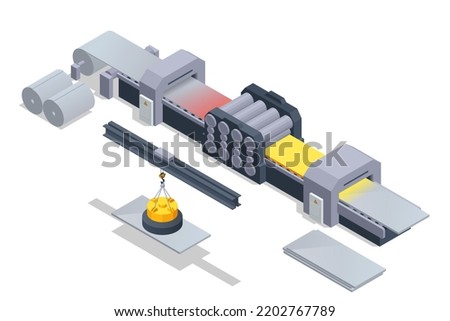 Worker controlling metal melting in furnaces. Isometric industrial steel production and metallurgy. Hot steel pouring in steel plant
