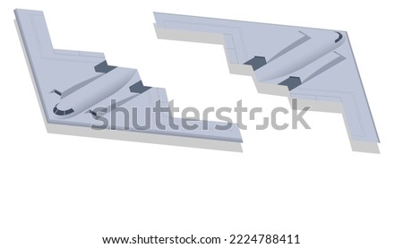 Isometric Stealth Strategic heavy Bomber B2 Spirit. Military Aviation American heavy strategic bomber, featuring low observable stealth technology designed for penetrating dense anti-aircraft defenses