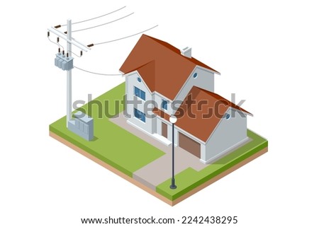 Similar – Foto Bild Mast mit elektrischen Leitungen und Kabeln für den Transport von elektrischer Energie