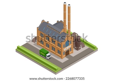 Isometric old brewery, Facade beer Factory, Brewery beer production