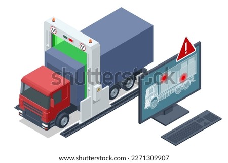 Isometric X-ray truck scanner. Mobile x-ray scanning system is used against smuggling. Customs control on border checkpoint.