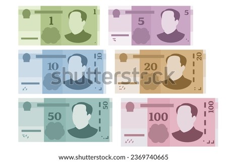 Banknotes Yuan Renminbi isolated on a white background. Chinese currency yuan set bundle banknotes paper money 100 CNY.