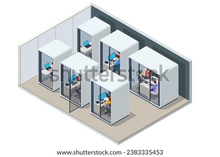 Isometric Capsule Office Pod. Movable Portable Meeting Soundproof Booth Acoustic Private Office Meeting Pod Phone Booth Office Working Studio Sound Booth.