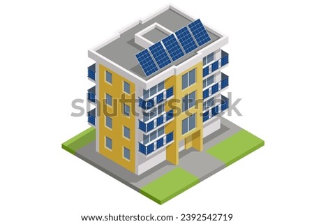 Isometric Solar Panels on Balcony of Apartment. Small Solar Panel energy system. Small Local Solar Panel Energy System on Balcony.