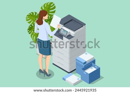 Isometric Office Multi-function Printer scanner. Print, copy, scan, fax. For office documents, presentations and marketing collateral, with enterprise-level performance