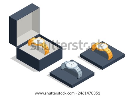 Isometric Luxury Male Wristwatches in Open Box isolated on a white background