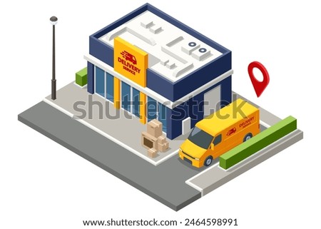 Isometric Logistics and Delivery Infographics. Delivery home and office. City logistics. Online Express, Free, Fast Delivery, Shipping Website Banner Delivery service app with map background