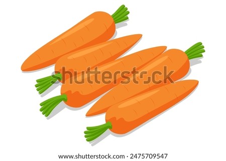 Isometric yellow Carrot vegetable, isolated on white background. It is rich in vitamin A, antioxidants, and fiber. It is used fresh, boiled. Beneficial for vision, skin, and the immune system