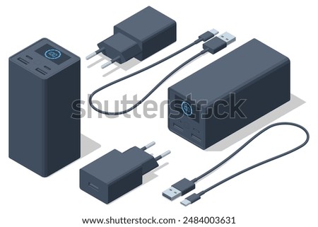 Isometri Powerbanks set isolated on white background. Portable charger