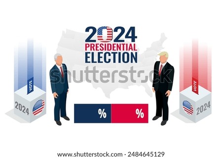 2024 United States of America Presidential Election banner. Voting on 2024 presidential Election. Republicans, democrats