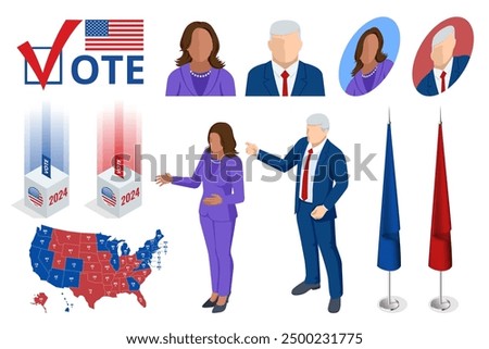 2024 United States of America Presidential Election banner. 2024 United States of America Presidential Election banner. Voting on 2024 presidential Election. Republicans, democrats.