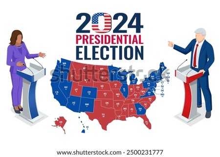 2024 United States of America Presidential Election banner. 2024 United States of America Presidential Election banner. Voting on 2024 presidential Election. Republicans, democrats.