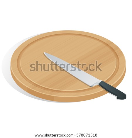 Knife on cutting board isolated on white. The cutting board and knife icon. Chef and restaurant, kitchen symbol.