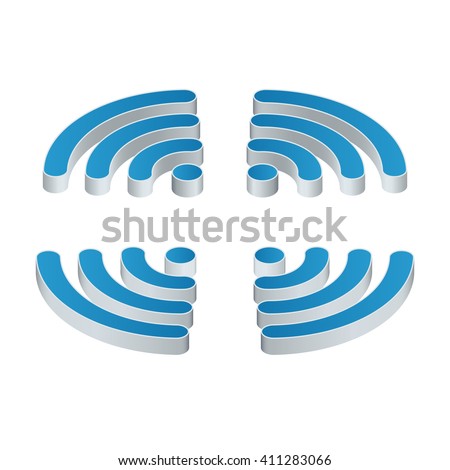 Wi-Fi isometric Icon. Set of four wifi icons for business or commercial use. Flat 3d vector illustration.