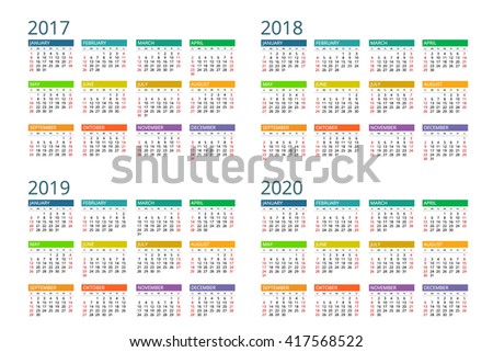 Calendar 2017,  2018, 2019, 2020. Vector, design, flayer, banner, isolated, flat, date, modern