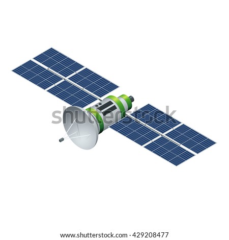 GPS satellite. Flat 3d vector isometric illustration. Wireless satellite technology. World global net. 
