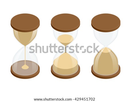 Collection of hourglasses on white background. Sand clock flat 3d vector isometric illustration.