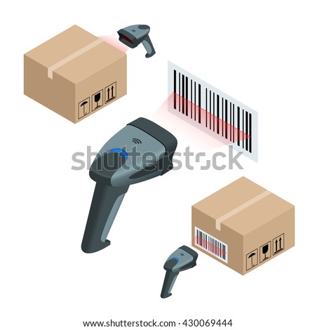 The manual scanner of bar codes. Flat 3d vector isometric illustration.