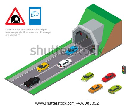 Interior of an urban walkway tunnel road. Flat 3d isometric illustration. For infographics and design 