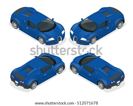 Isometric supercar. Flat isometric high quality city transport icon set. Sport cars or luxury VIP car.