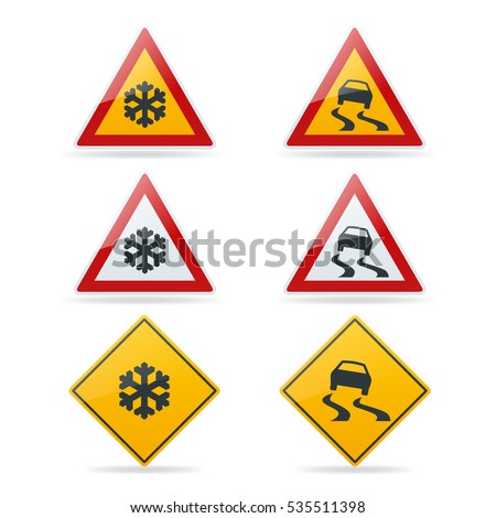 Slippery road. Traffic signs vector