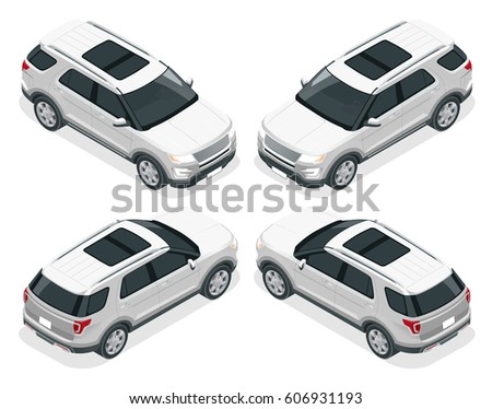 Off-road write car. Modern VIP transport. Flat 3d isometric vector illustration. For infographics and design games